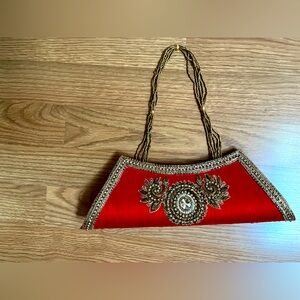 Elegant Red Beaded Evening Clutch